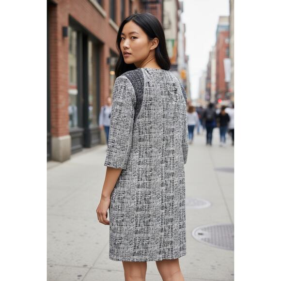 Antonio Melani Black White Textured Sheath Dress Mesh Panels Size 8 - Picture 5 of 16